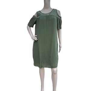 Speed Control Women Green Pullover Knee Length Cold Shoulder Shift Dress L